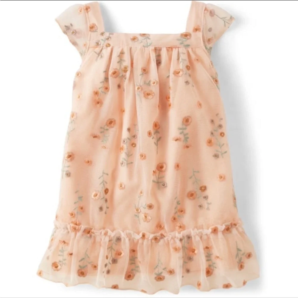 Gymboree Girls Embroidered Floral Mesh Ruffle Dress Size 10
